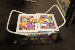 A SEWING BOX AND CONTENTS WITH ANOTHER BOX