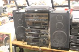 A LARGE SELECTION TO INCLUDE A STACKING AIWA MUSIC CENTRE , RECORD DECK, TWIN CASSETTE DECK, STERO