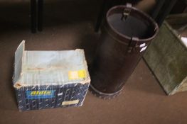 LEATHER STICK /UMBRELLA STAND TOGETHER WITH A BOXED ALDIS PROJECTOR ETC