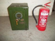 A SMALL ANTIQUE FIRE PROOF SAFE