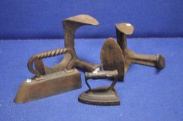 TWO SHOE LASTS AND 2 FLAT IRONS