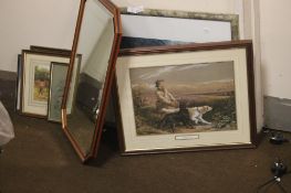 A COLLECTION OF 6 ASSORTED PRINTS TOGETHER WITH A MIRROR