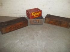 FOUR WOODEN VINTAGE STORAGE BOXES AND CRATES