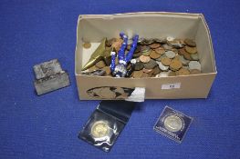 A QUANTITY OF ASSORTED COINS ETC