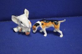 A WEDGWOOD ELEPHANT TOGETHER WITH A DOG