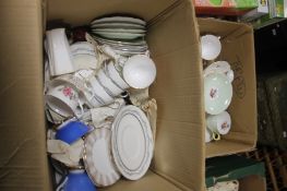 TWO BOXES OF MIXED CHINA TO INCLUDE AYNSLEY ETC (TRAYS NOT INCLUDED )
