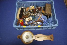 A TRAY OF COLLECTABLES TO INCLUDE OPERA GLASSES, MODEL CARS ETC