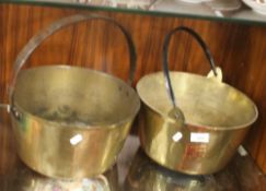 TWO ANTIQUE BRASS JAM PANS