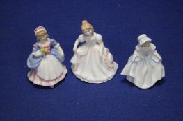 THREE ROYAL DOULTON FIGURINES TO INCLUDE 'DINKY DO, AMANADA, AND VALERIE'
