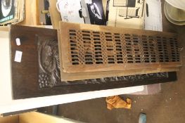 THREE WOODEN PANELS ONE CARVED AND TWO PIERCED