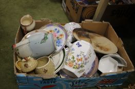 A TRAY OF MIXED CHINA TO INCLUDE AYNSLEY ETC