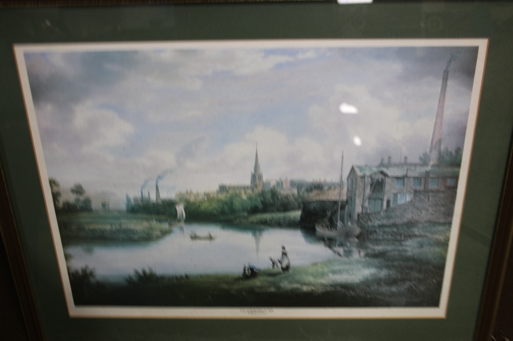 A FRAMED AND GLAZED PRINT TITLED "A VIEW IN ROTHERHAM IN 1828" 66 CM X 54 CM - Image 2 of 2