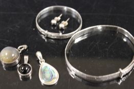 TWO VINTAGE SILVER CHRISTENING BRACELETS WITH PENDANTS AND EARRINGS