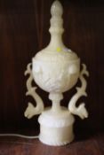 A LARGE ALABASTER TYPE VINTAGE LAMP