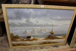AN OIL ON BOARD OF TABLE MOUNTAIN SIGNED INDISTINCTLY LOWER LEFT