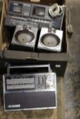 A VINTAGE BUSH RADIO TOGETHER WITH A SHARP GT90 STEREO SYSTEM