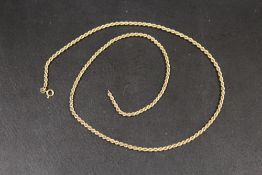 A HALLMARKED 9CT GOLD ROPE CHAIN - APPROX WEIGHT 17.2 G