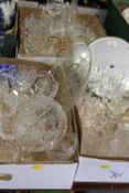 THREE TRAYS OF ASSORTED CUT GLASS, CRYSTAL ETC