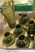 A PORTMEIRION OLIVE GREEN TOTEM COFFEE SET (NO CREAM JUG)