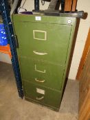 A VINTAGE TWO DOOR METAL LOCKER AND THREE DOOR FILING CABINET (2)