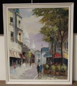 A FRAMED OIL ON CANVAS IMPRESSIONIST SCENE OF A CONTINENTAL TOWN