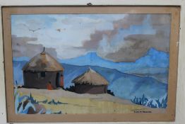 LUCY MARY MULLINS (1920-2008). A pair of village houses, signed, mixed media, framed and glazed,