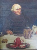 (XIX). British school, study of a monk at a dining table, unsigned, oil on canvas, framed, 41 x 31