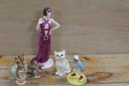 A QUANTITY OF CERAMIC FIGURES TO INCLUDE BUNNYKINS, BESWICK BEATRIX POTTER ETC (6)