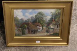 A FRAMED AND GLAZED PAINTING OF COCKINGTON FORGE NEAR TORQUAY, OIL ON BOARD, SIGNED PACKWOOD