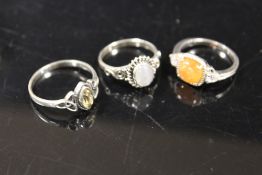 THREE VINTAGE SILVER GEMSTONE RINGS