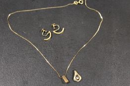 A PAIR OF DIAMOND SET 9CT GOLD SCREW BACK EARRINGS TOGETHER WITH A 9CT GOLD DIAMOND SET PENDANT