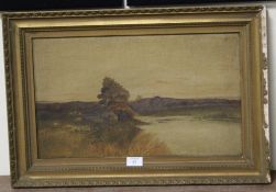 A VINTAGE GILT FRAMED OIL ON CANVAS OF A RIVER SCENE