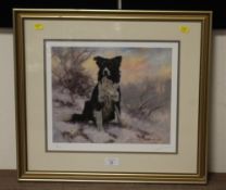 A SIGNED LIMITED EDITION JOHN TRICKETT PRINT OF A SHEEPDOG - 129 / 500