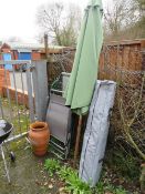 TWO GARDEN LOUNGERS, GARDEN PLANTERS, A PARASOL AND GAZEBO