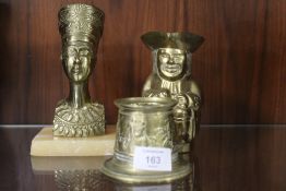 A BRASS EGYPTIAN BUST ETC (3)