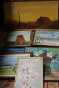 A SELECTION OF FRAMED OIL PAINTINGS, PICTURES ETC