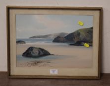 A FRAMED AND GLAZED WATERCOLOUR AND GOUACHE OF A BEACH SCENE SIGHED R D SHERRIN ;