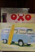 A SELECTION OF TIN PLATE REPRODUCTION ADVERTISING SIGNS TO INCLUDE VW, OXO, ETC