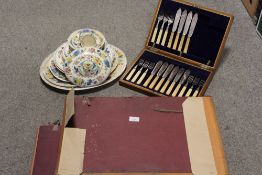 A SELECTION OF SUNDRIES TO INC MASONS REGENCY CHINA, OAK CUTLER CASE AND CONTENTS ETC