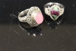 TWO LARGE VINTAGE SILVER GEMSTONE RINGS