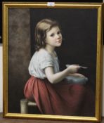 A GILT FRAMED OIL ON CANVAS OF A SEATED YOUNG GIRL - UNSIGNED