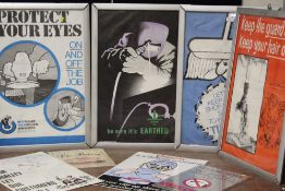 A SELECTION OF ALUMINIUM FRAMED VINTAGE INDUSTRIAL INFORMATION POSTERS ETC