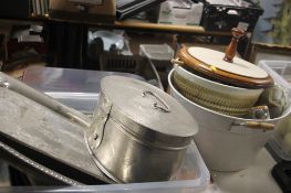 TWO TRAYS OF METALWARE TOGETHER WITH AN ICE BUCKET ETC (TRAYS NOT INCLUDED)