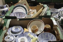 TWO TRAYS OF CERAMICS TO INCLUDE BLUE AND WHITE (TRAYS NOT INCLUDED)
