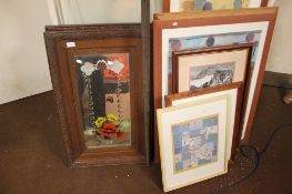 A PAIR OF WOODEN FRAMED GYPSY MIRRORS BOTH BEVEL EDGED WITH SCENES OF FLOWERS AND BUTTERFLIES (