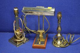 A BANKERS LAMP TOGETHER WITH 2 TABLE LAMP