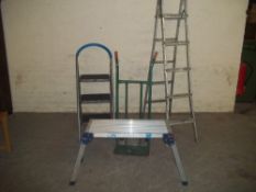 FOUR ITEMS TO INCLUDE ALUMINIUM STEP LADDERS A SACK TRUCK ETC
