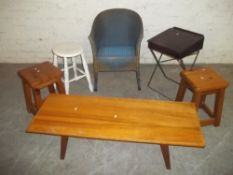 SIX ITEMS TO INCLUDE TABLES, STTOLS AND A LLOYD LOOM CHAIR