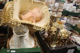 TWO TRAYS OF ASSORTED CANDLE HOLDERS, LAMP SHADES ETC (TRAYS NOT INCLUDED)