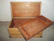 AN ANTIQUE PINE TOOL CHEST